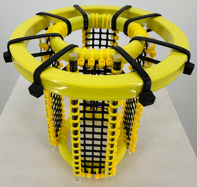 Fully Assembled Hydro Crib System 6in Outer Ring With 3.5in Inner Rings, Lemon Peel. Black Mesh, Yellow zip ties, Hydro Light and Disc, Air Pump Installed Bubbler, Siphon Hose, Plant Food, USB adapter