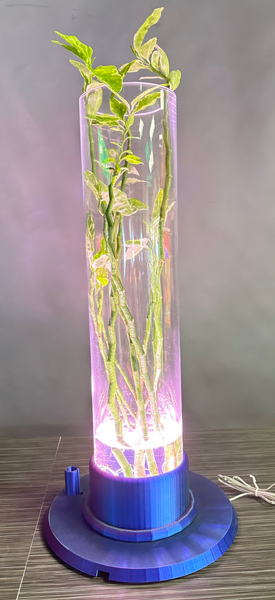 ITEM #  031 Fuchsia, Blue, Green,  3-D Printed Hydro Base 4in opening  -  includes 4x18 in glass cylinder, and Hydro light $89.95 now $45.95 CLEARANCE ALL SALES FINAL!