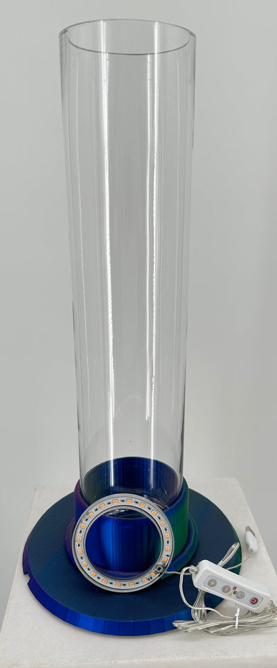 ITEM #  031 Fuchsia, Blue, Green,  3-D Printed Hydro Base 4in opening  -  includes 4x18 in glass cylinder, and Hydro light $89.95 now $45.95 CLEARANCE ALL SALES FINAL!