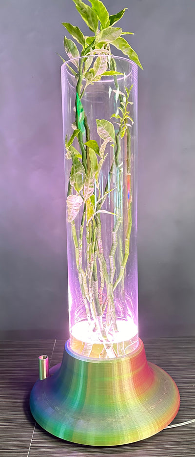 ITEM #  020  Fuchsia, Gold, Green, Blue Blend 3-D Printed Hydro Base 4in opening, 4x18in glass cylinder, Hydro Light  -  $94.95 now $47.95 CLEARANCE ALL SALES FINAL!