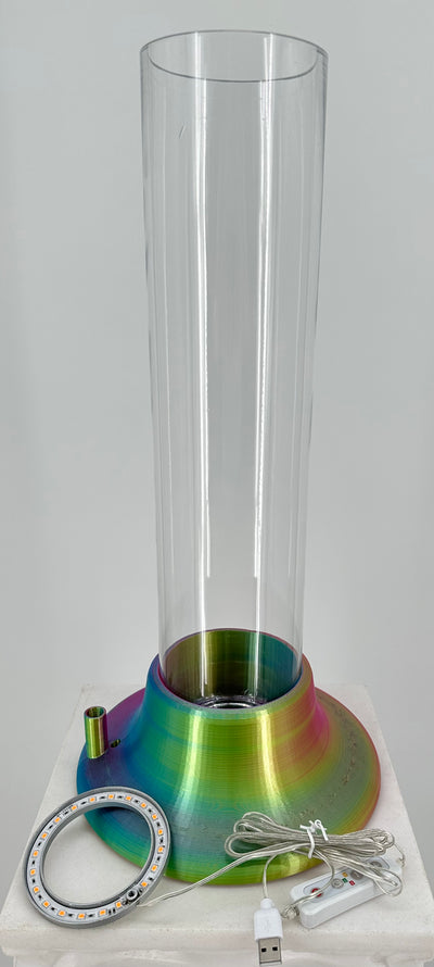 ITEM #  020  Fuchsia, Gold, Green, Blue Blend 3-D Printed Hydro Base 4in opening, 4x18in glass cylinder, Hydro Light  -  $94.95 now $47.95 CLEARANCE ALL SALES FINAL!