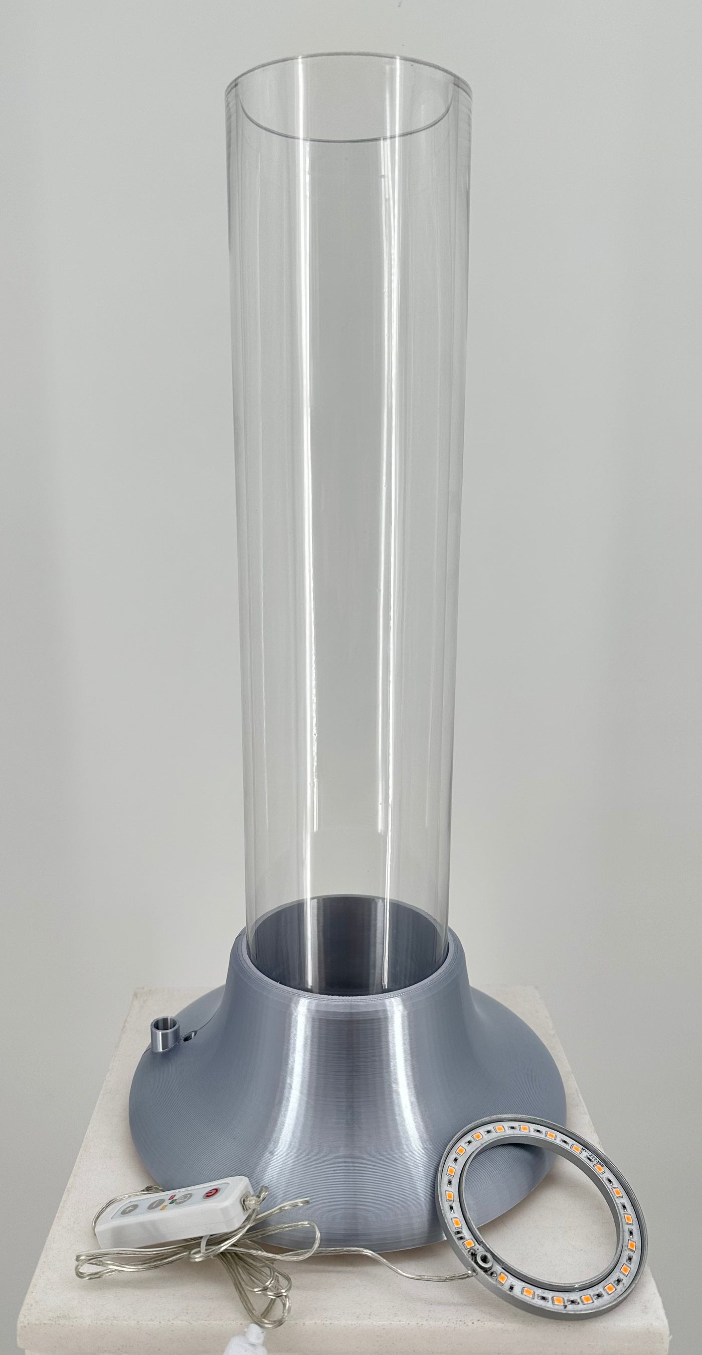 ITEM #  017  Silver 3-D Printed Hydro Base 4in opening, 4x18in glass cylinder, Hydro Light  -  $94.95 now $47.95 CLEARANCE ALL SALES FINAL!